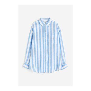 H&M Blue & White Striped Oversized Linen Shirt